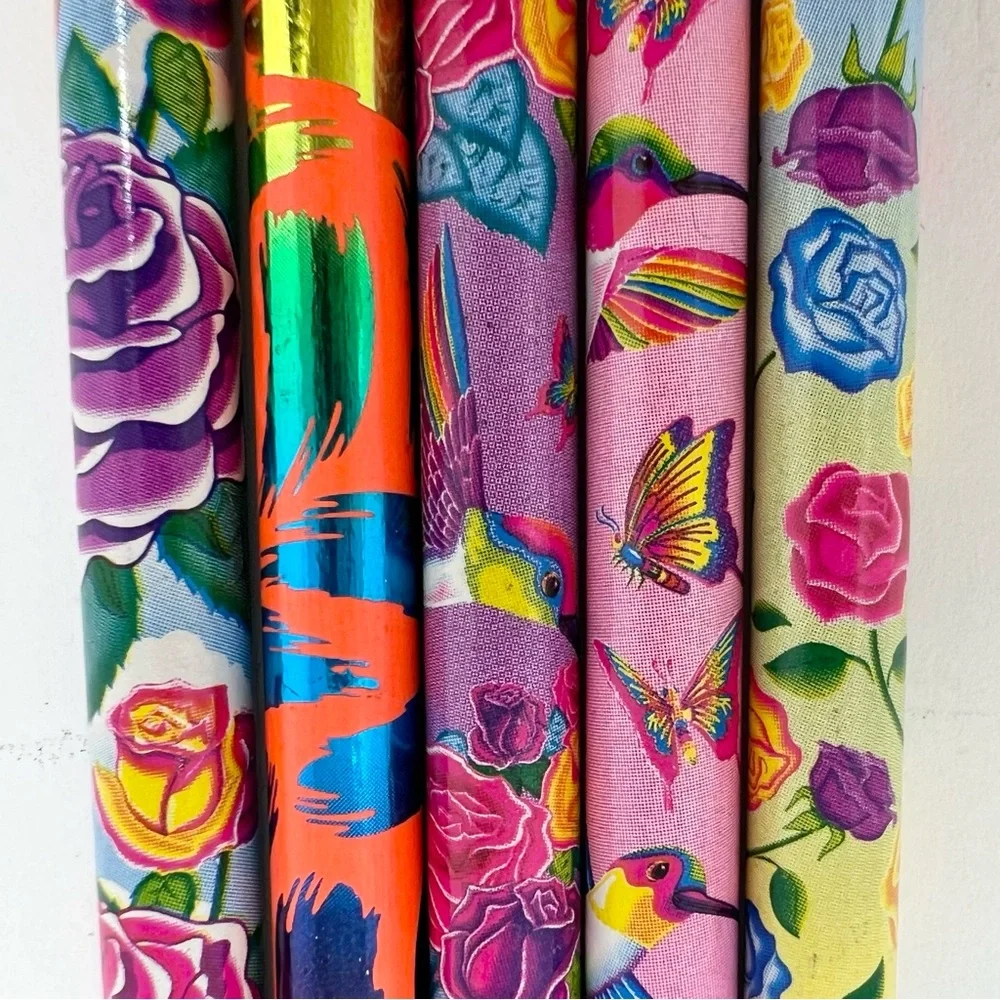Vintage Lisa Frank Set of 5 Pencils Colorful Fun Graphic Patterns Flowers Birds